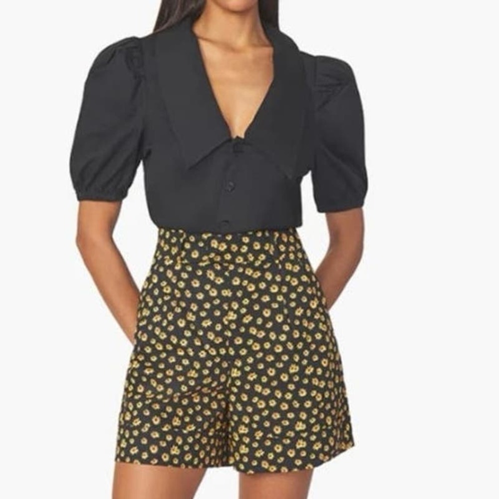 NWT WeWoreWhat REVOLVE Ditsy Daisies Black Floral Collared Poplin Romper - XL